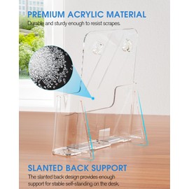 KTRIO Acrylic Brochure Holder 8.5 x 11 Clear Flyer Display Stand, Plastic Literature Holder for Trifold Brochures, Magazines, Menus, Pamphlets, Booklets, Documents, Desk or Wall Mount, 2 Pack