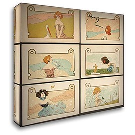 Girls with Animals 20x20 Gallery Wrapped Stretched Canvas Art by Raphael Kirchner