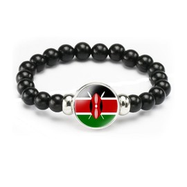vmcoatdu Kenya Flag Bracelet Elastic Rope Beaded Bracelet Support Your Country Travel Souvenir Gifts for Men Women (Kenya)