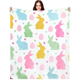 Mindsoft Mindsoft Easter Blanket Spring Bunny Rabbit Eggs Soft Flannel Colorful Decorative Throw Blanket Holiday Square Birthday Gift for Easter Home Couch Sofa Bed Room, 50 * 60inch