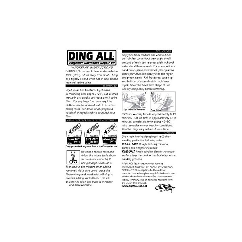 Ding All Polyester Repair Kit for Surfboard Dings - 2
