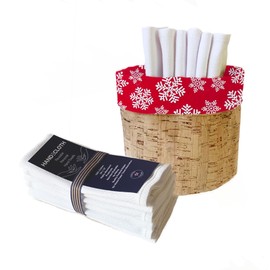 HANDECLOTH Reusable Paper Towels/Cloth Paper Towels/Personal Hand Towels/Guest Towels/Kitchen Towels/Cotton/Machine Washable/Absorbent/Quality Edges (Red Snowflake & Cork Basket, 12 Pack Cloths)