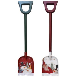 Kilipes Snow Shovel Decor Christmas Decoration Set of 2, 23 X 5 Inch Small Garden Shovel with Metal Scoop and Wood D Handle Mini Shovel for Kids with Rustic Santa and Snowman Pattern (2 Pack)