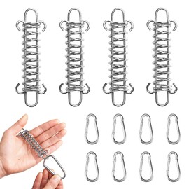 LUMOOM Pack of 4 Tension Springs with Hooks, Tension Spring Awning, Stainless Steel Tension Springs with Carabiner, Sun Protection Attachment Sail, for Camping Tent Awning and Outdoor, Sail Mounting