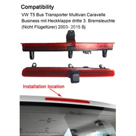 HD Auto Dritte Dach Top Mount Bremsleuchte Kamera Bremslicht Rückfahrkamera für VW Transporter T5 Bus Multivan Caravelle Business mit Heckklappe 3.Bremsleuchte 2003-2015 Bj