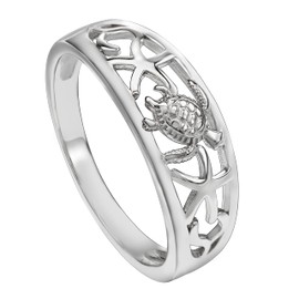 Aloha Jewelry Company Sterling Silver Tapered Hawaiian Turtle and Starfish Ring Wedding Band, Sizes 4-10 (8)