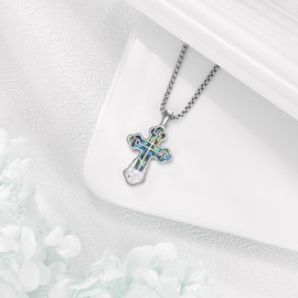 AXOMY Orthodox Cross Necklace 925 Sterling Silver Abalone Shell Eastern Orthodox Cross Necklace Religious Jewelry Gifts for Men Women