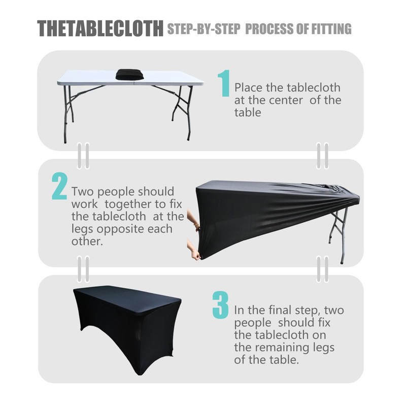 Yoquare 2 Pack Black 6FT Rectangular Spandex Table Cover -