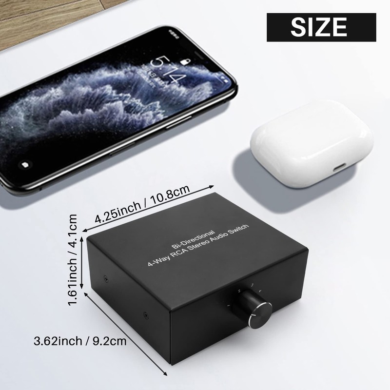 Dovhmoh 4-Way Two-Way Stereo Audio Switch, 4-in-1 or 4-in-1 L/R