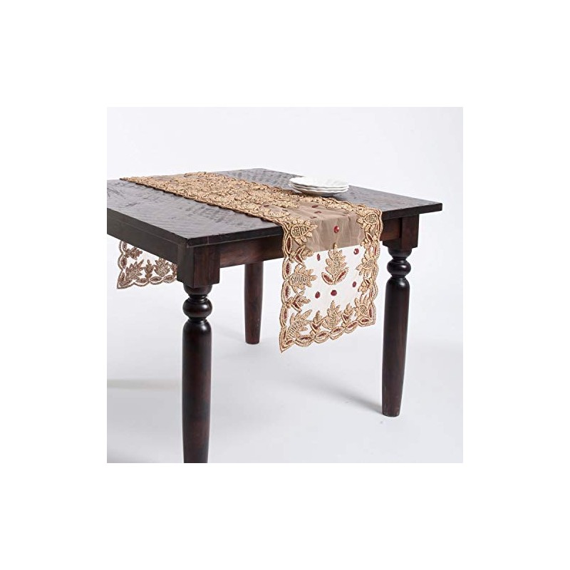 SARO LIFESTYLE Lakshmi Collection Beaded Table Runner 16" x 72"