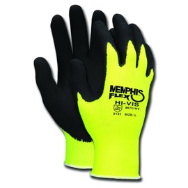 MCR Safety 96731HVL Flex Highly Visible Seamless Nylon Knitted Memphis Gloves with Black Foam Latex Dipped Palm and Finger, Yellow/Black, Large, 1-Pair