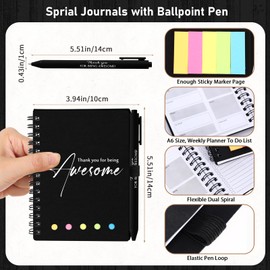 Resurhang 48 Pcs Christmas Employee Appreciation Gift A6 Spiral Notebook with Motivational Ballpoint Pens to Do List Spiral Weekly Planner Notepad for Team Teacher Staff Coworker(Thank You,Black)