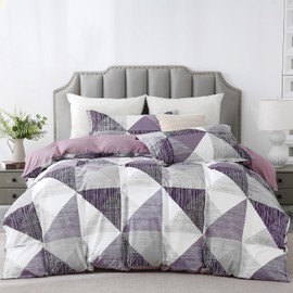 Duvet Cover Set Double Size Geometry Beddding Set with pillowcases for Teens Adults Soft Microfiber Polyester Geometry Bedding, Purple, 200x200cm