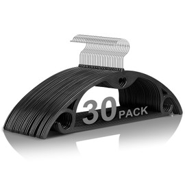Plastic Hangers - Black Clothes Hanger No Shoulder Bumps & 360°Swivel Hook, Thin, Space Saving for Closet, Non Slip, Fit for Suits Pants Heavy Duty Adult Coat - 30 Pack