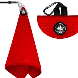 MAGOLFIN Magnetic Golf Towel with Carabiner Clip, Microfiber Waffle Design - Industrial Strength Magnet for Strong Hold to Golf Bags, Carts & Clubs - Red
