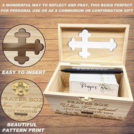 QVJIOA Prayer Box with 100 Pcs Prayer Cards Wooden Prayer Request Card Box with 1 Prayer Pen, The Prayer Box for Your Daily Prayers