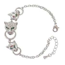 Navachi 18k White Gold Plated Silver+White Crystal Leopard Head Az3018 Bracelet Bangle 7"+1"