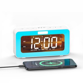 Cooluck Digital Alarm Clock for Bedrooms, Loud Dual Alarm for Heavy Sleepers, Large Display Desk Clock with 7 LED Night Lights, White Noise Sound, for Adults, Teens, Home or Office (White)