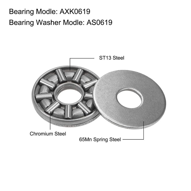 sourcing map AXK0619 Thrust Needle Roller Bearings with Washers 6mm