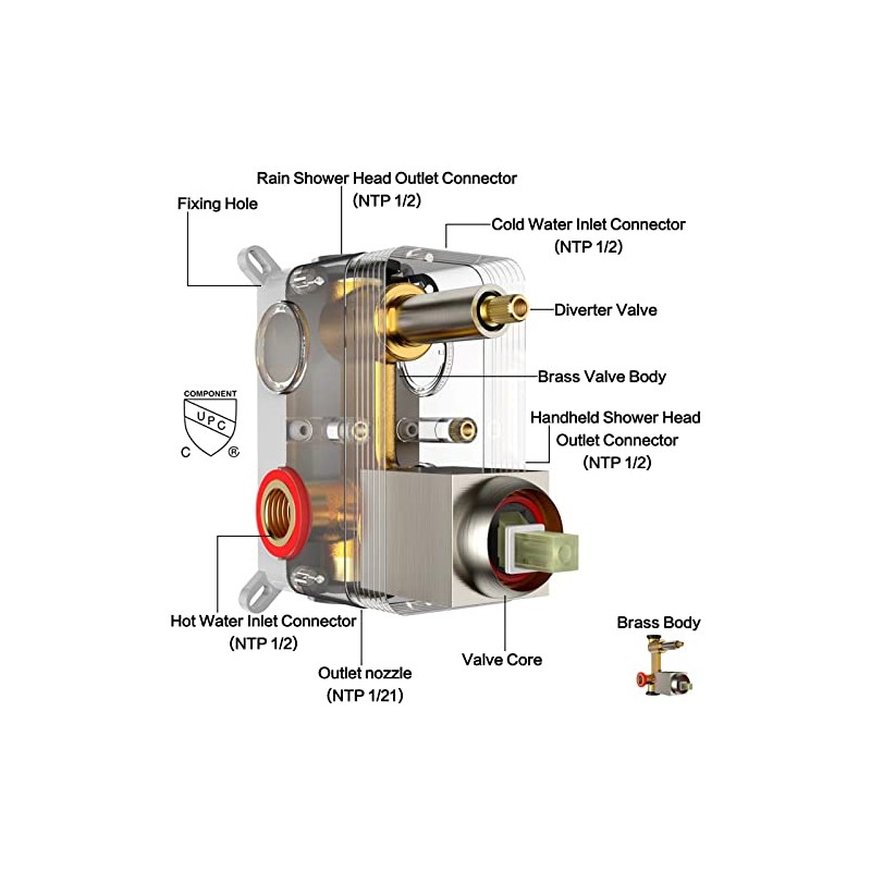 H59 Brass Pressure Shower Valve Body and Cartridge Kit 3