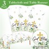 Ganeen 3 Pcs Green God Bless Baptism Tablecloth Disposable Plastic