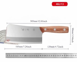 ZHANG XIAO QUAN SINCE 1628 Bone Chopper, 40Cr13 Stainless Steel, Sapele Wood Handle, Heavy-Duty Meat Cleaver, 305mm (Bone Chopper)