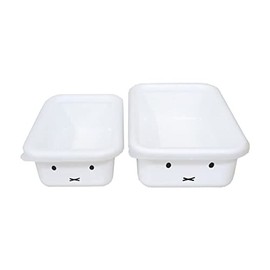 Fuji Horo Shallow Square Container, Storage Container, Set of 2, White, Miffy Face Design