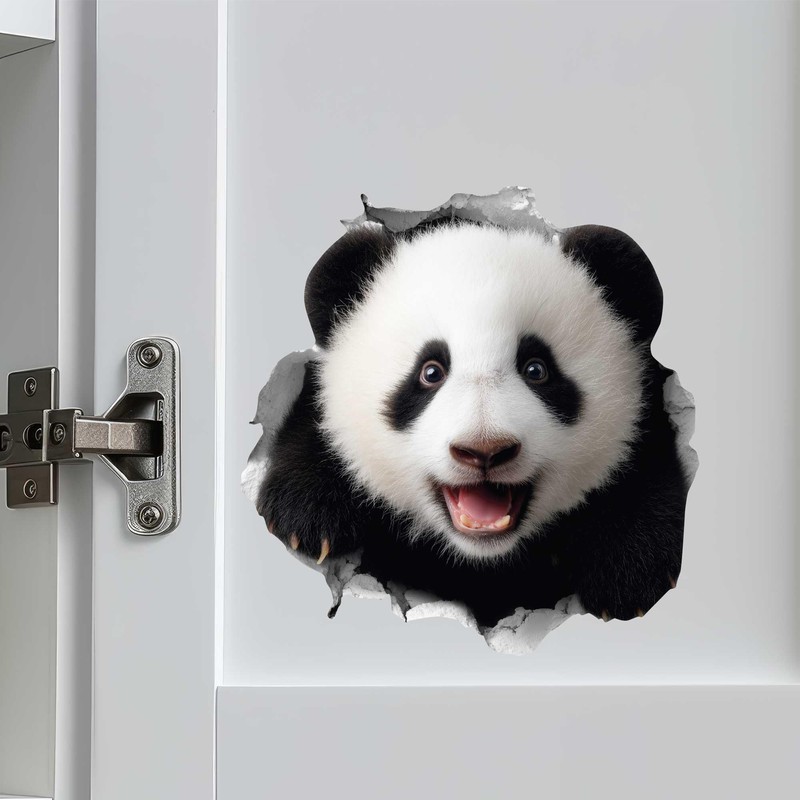 Panda Hole Wall Decal – 3D Cute Animal Sticker –