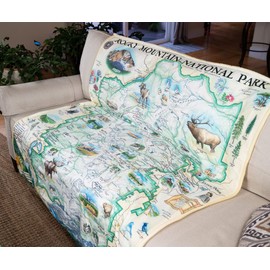 Rocky Mountain National Park Map Fleece Blanket - Hand-Drawn Original Art - Soft, Cozy, and Warm Throw Blanket for Couch - Unique Gift - 58"x 50"