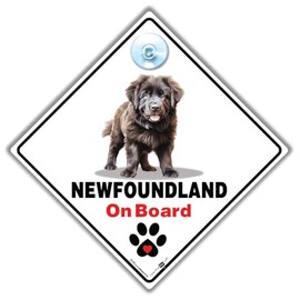 Newfoundland On Board Sign, Newfoundland Dog Car Sign, Newfoundland Dog Breed Vehicle Sign, Dog On Board Suction Cup Sign 14cm x 14cm