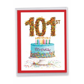 NobleWorks - Jumbo 101th Milestone Birthday Paper Card 8.5 x 11 Inch with Envelope (1 Pack) Oversize Jumbo Big Day 101 J2764MBG