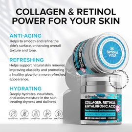 Simplyvital Crema Colágeno Retinol Ácido Hialurónico Hidratante Facial Antienvejecimiento Cara Cuidado Reafirmante Piel Cuello Escote Fabricado