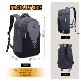 Mochila de baloncesto de 35 litros con compartimento inferior para bolas, bolsa de equipo deportivo de gran capacidad para niños y niñas, ajuste de pelota de baloncesto, voleibol, fútbol, gimnasio, al aire última intervensión, viajes, equipo, Gris,claro,