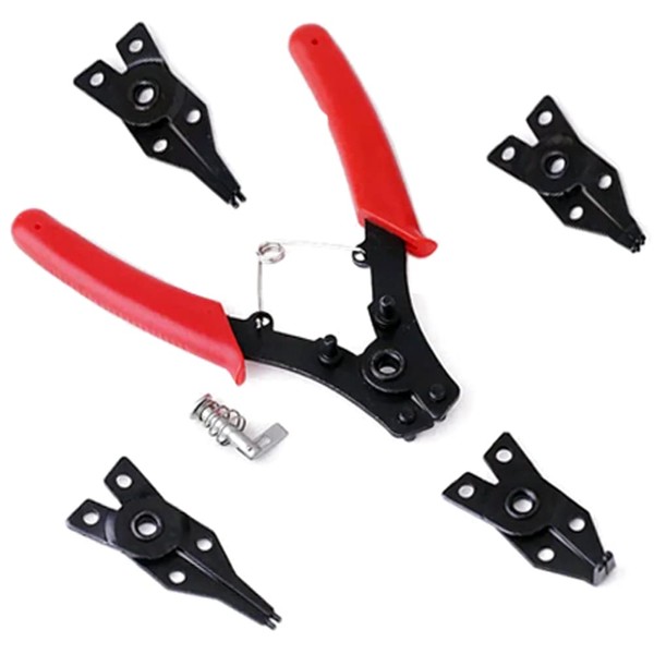 Snap Ring Plier, Dual Use, Internal, External Circuit, Set of 4 (3 types of replacement heads, 180° x 2, 45° x 1, 90° x 1), Detachable Tool, Shank and Hole Set DIY