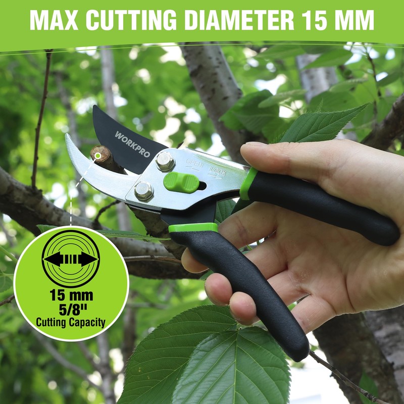 WORKPRO 8.5" Bypass Pruning Shears, Garden Shears with Non-Slip Grip