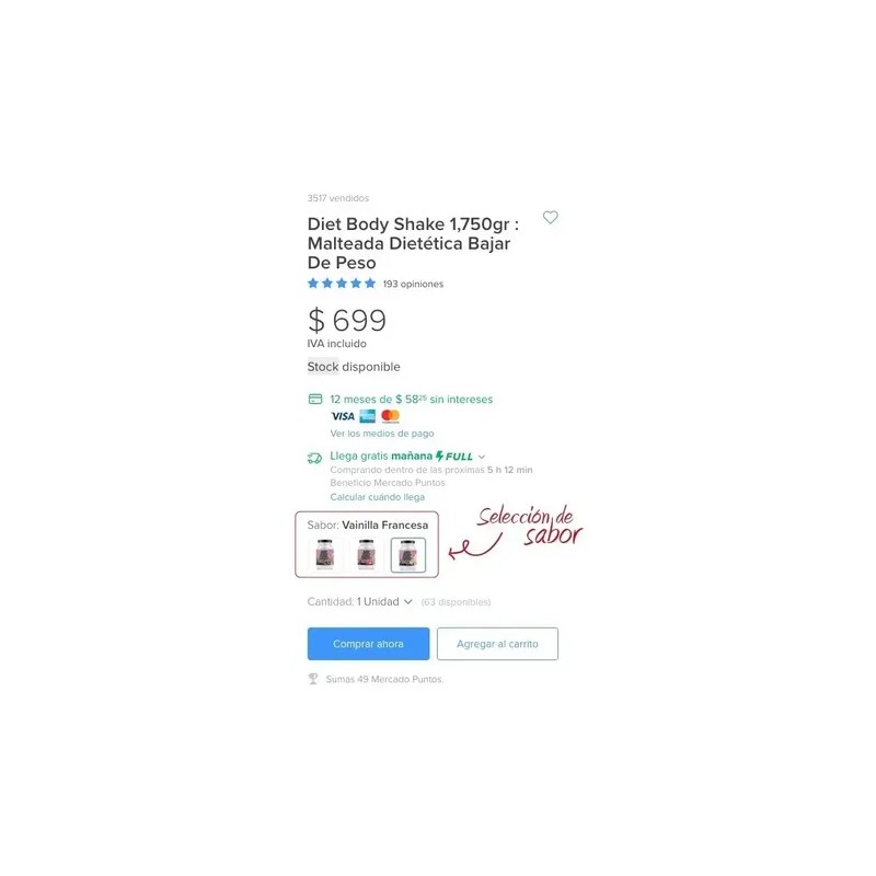 Diet Body Shake 1,750gr Malteada Dietética Bajar De Peso