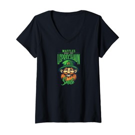 Womens Waffles Make This Leprechaun Smile Funny Art V-Neck T-Shirt