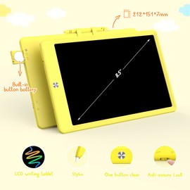 BUKEBU Toddler Toys for 3-6 Years Old Girls Boys, LCD Writing Tablet 8.5 Inch Doodle Board, Electronic Drawing Tablet, Drawing Pads,Travel Gifts for Kids Age 3 4 5 6 7 Year Old Girls Boys (Yellow)