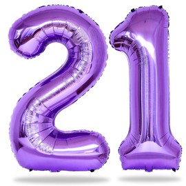 Purple 21st Birthday Balloons for Her, 40In Purple Mylar Foil Number 21 Balloons for Girls, Birthday Party Balloons Numbers 2 and 1 for Women 12th 21st Anniversary Decorations Supplies