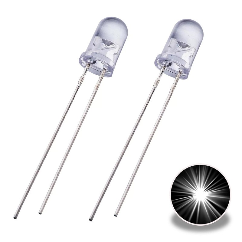 100 x White 3mm Ultra Bright LEDs Clear LED Bulb