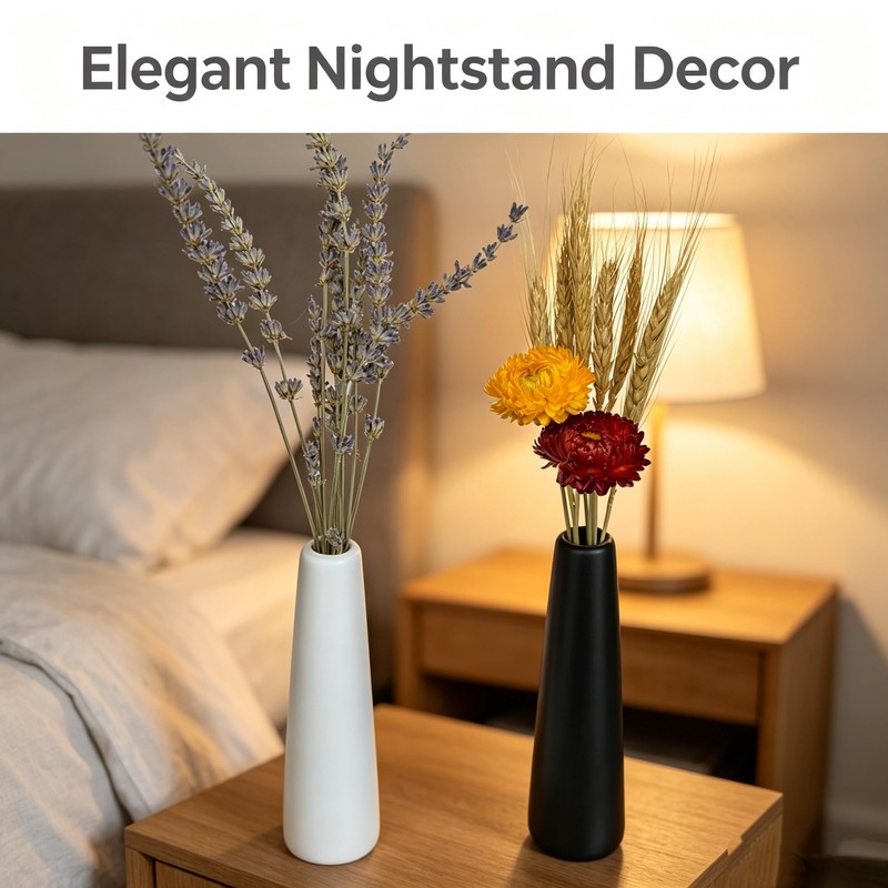 2‑Pack Shatter‑Resistant Vase Set with Natural Dried Flowers, Black and