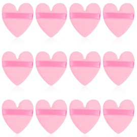 TIESOME 12 Pack Heart Powder Puff, Setting Powder Puffs for Face Make-Up Egg Air Cushion Puff Reusable Puff Cottons With Strap for Eye Foundation Blush Application Forehead Cheeks, Dry and Wet(Pink)