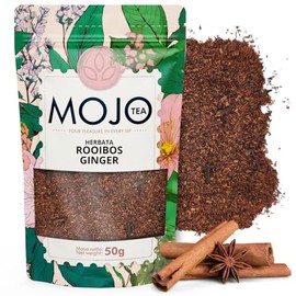 Mojo Tea Rooibos Tea with Ginger - Flavored Loose Herbal Tea Caffeine Free & Warming - Sweet Spicy Redbush Tea with Natural Flavour - 50g