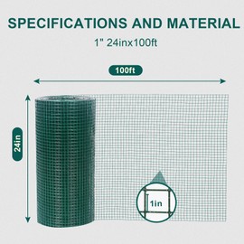 Wirewonders Hardware Cloth 1' 24in x 100ft Chicken Wire, Green Garden Fence, PVC Coated Metal Welded Wire Mesh for Preventing Snakes, Raccoons, Foxes, Poultry Netting
