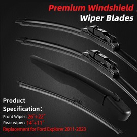 OTUAYAUTO 26"+22"+13"+12" Wipers Replacement for Ford Explorer 2011-2023 Premium All-Season Front Windshield Wiper Blades and Rear Arm and Blade Assembly Kit (Pack of 4)