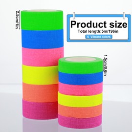 12 Pack Gaffers Tape 1 inch & 0.6 inch Multi-Colored Glow in The Dark Tape Blacklight Glow Tape Vibrant Neon Gaff Cloth Tape Adhesive Spike Tape Fluorescent Tape for Hula Hoops,Theater Stage Floors