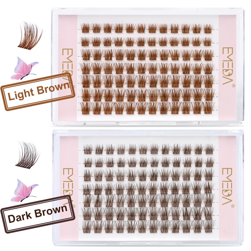 EMEDA Light Brown Individual Cluster Lashes D Curl Mix 8mm