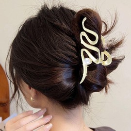 MBAIYO Large Hair Clips with Wave Shape, Pack of 2 Beads Metal Hair Clips, Non-Slip Hair Clip, Strong Hold Hair Claw Clips for Women, Girls, ickes Hair Accessories, Gold, Silver