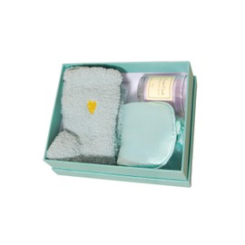 Spa Gift Set for Women – Relaxation Kit with Candle, Fuzzy Socks, Satin Eye Mask – Gift Box for Birthday, Thank You, Bridesmaid (Aqua Blue)