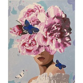 vooiceofco Paint by Numbers Adult Landscape Wrinkle-Free Canvas with 3 Brushes Acrylic Pigment DIY Oil Painting Canvas Set 40 x 50 cm Frameless Flower and Woman 03